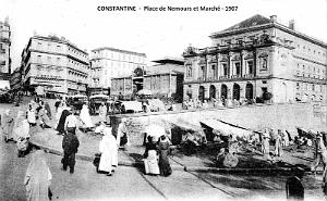 CONSTANTINE - PLACE DE NEMOURS ET MARCHE - 1907